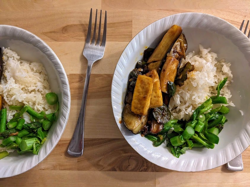 bowls of eggplant tofu