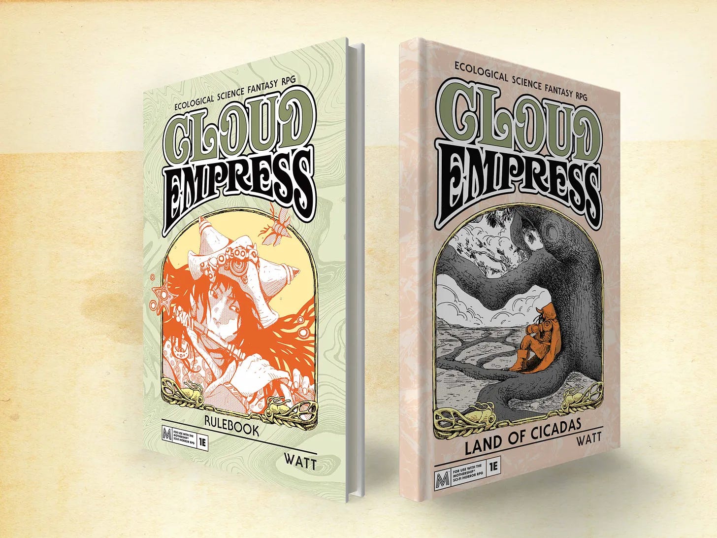 Cloud Empress Rulebook and Land of Cicadas setting book in hardcover.