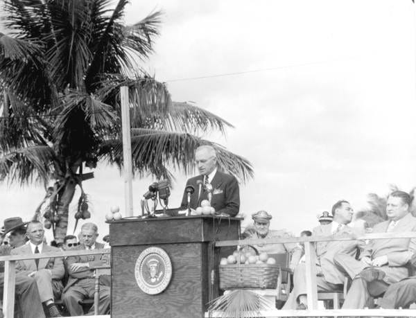 President Harry Truman dedicating Everglades National Park in Everglades City, Florida, on December 6, 1947.