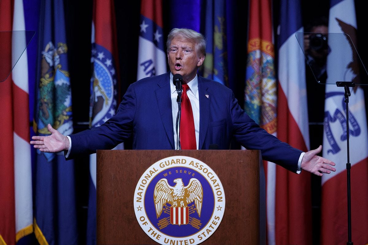 Republican presidential nominee Donald Trump speaks at the Huntington Place Convention Center in Detroit, Michigan, on August 26, 2024. (Tom Brenner for The Washington Post via Getty Images)