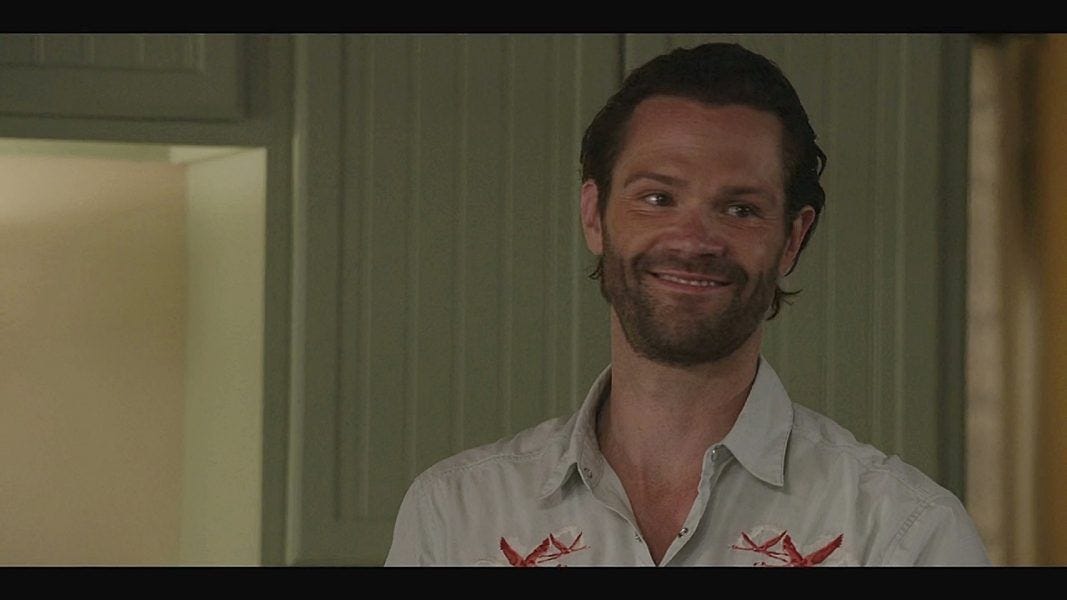 Jared Padalecki giving best gay smile for Walker finale.