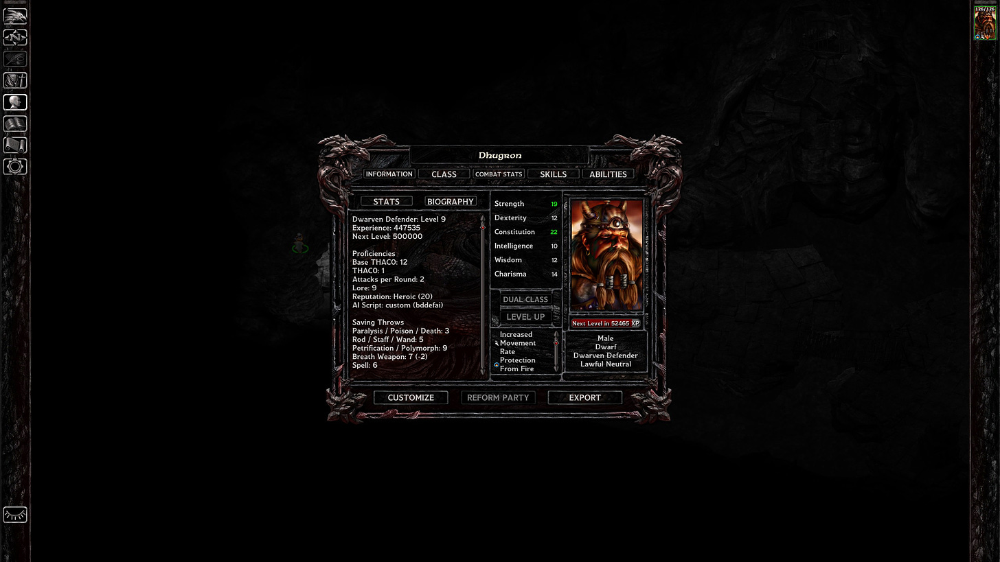 Προφίλ χαρακτήρα στο Baldur's Gate Enhanced Edition
