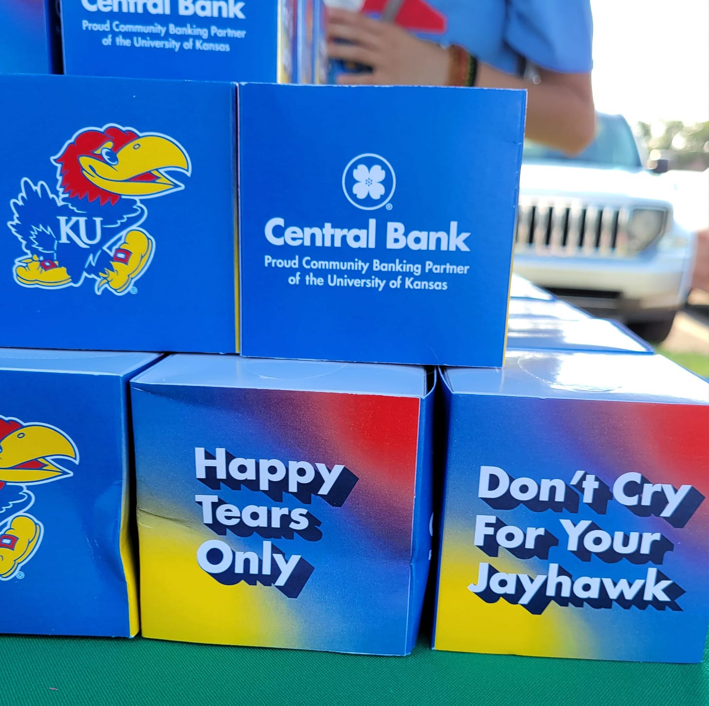 May be an image of text that says 'al bank Proud Community Banking Portner he University ofKonsas KU Central Bank Proud Community Banking Partner of the University of Kansas Happy Tears Only Don't Cry For Your Jayhawk'