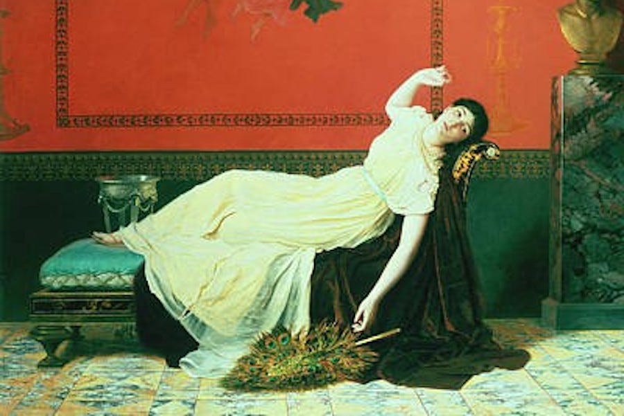 painting of woman on fainting couch