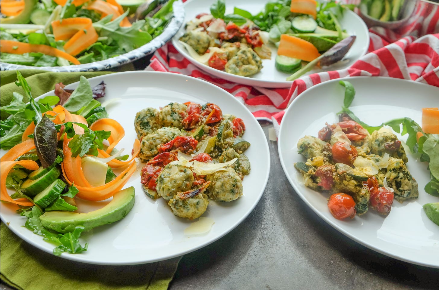 pinach Gnocchi with Chia Seed Pesto - our version is nut-free! With side salad.