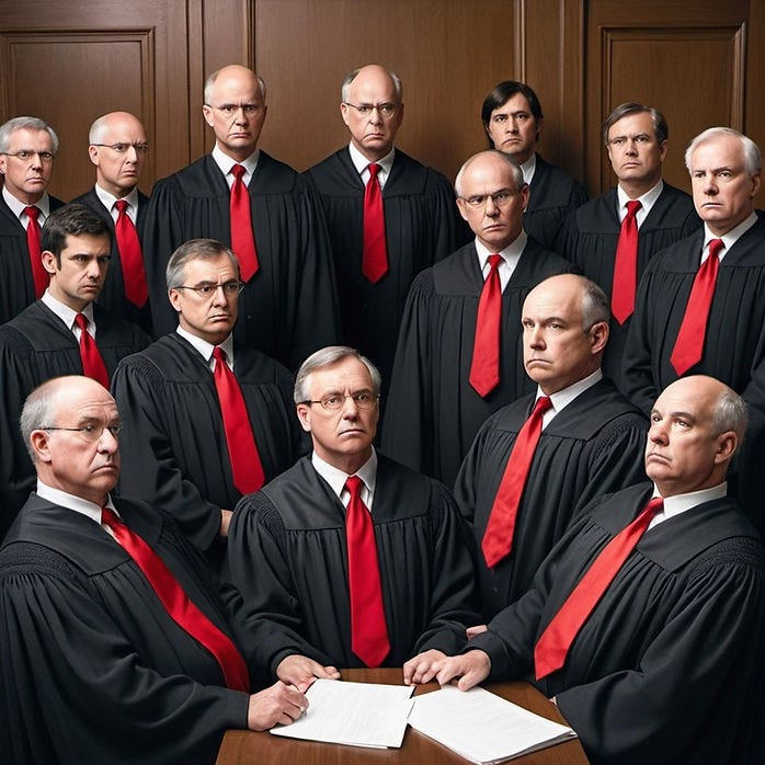 14 judges in red ties