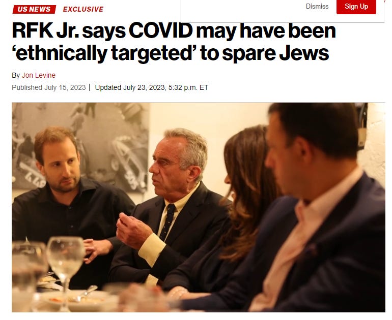 NY Post Headline: "RFK Jr. says COVID may have been ethnically targeted to spare Jews"