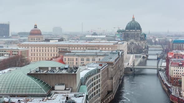 Cloudy Snowy Day to Night Time Lapse of Berlin with Berlin Cathedral Berlin,  Germany, Stock Footage