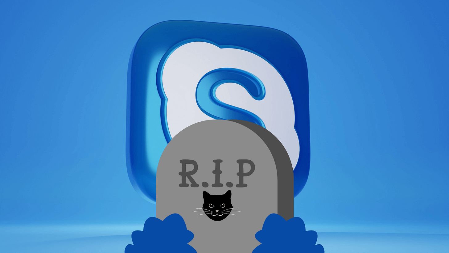 Image of Skype logo, a grave and a cat face