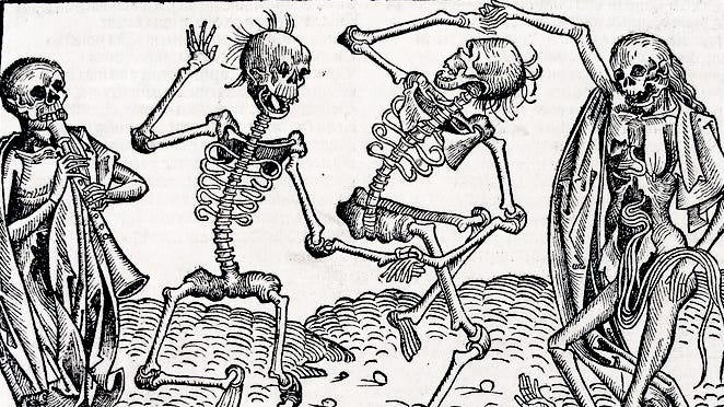 Medieval art of skeletons dancing