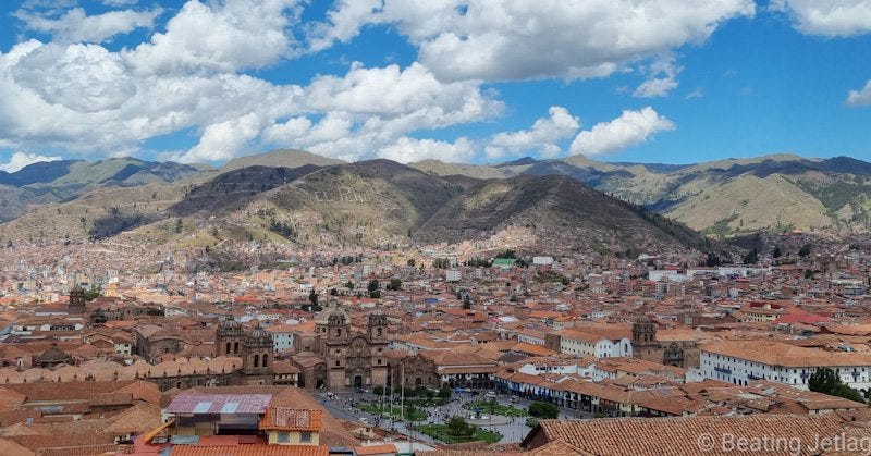 Panoramic view of Cuzco, Peru from San Cristobal Hill