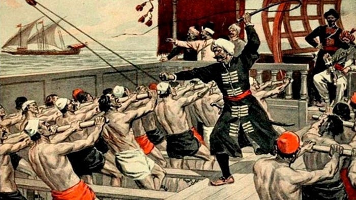 Galley slaves on Ottoman galley
