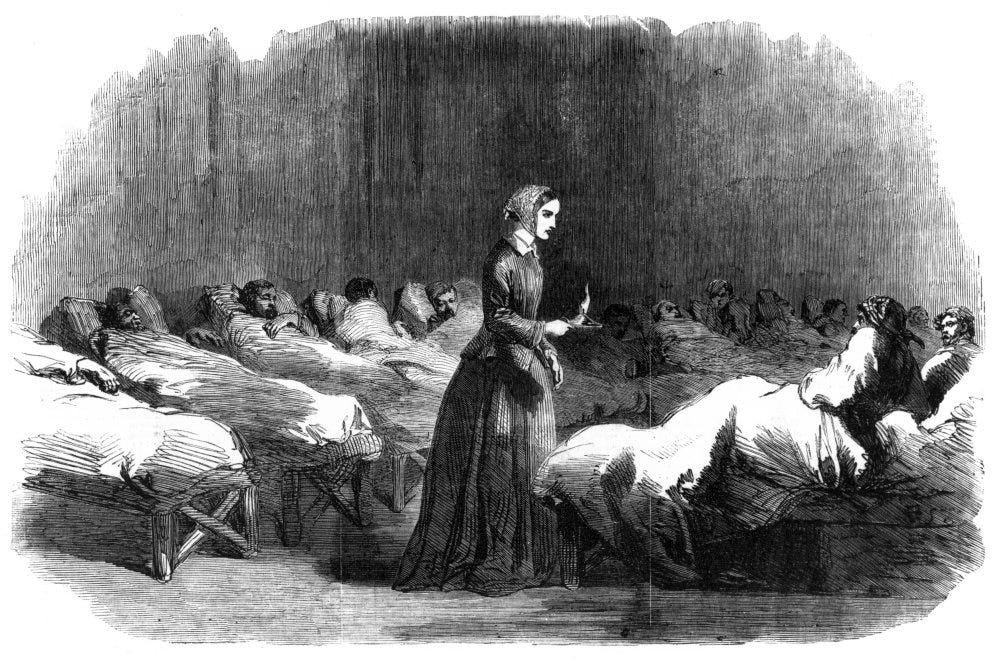 Plate taken from 'The Illustrated London News', 24 February 1855, showing Florence Nightingale at a Crimean hospital