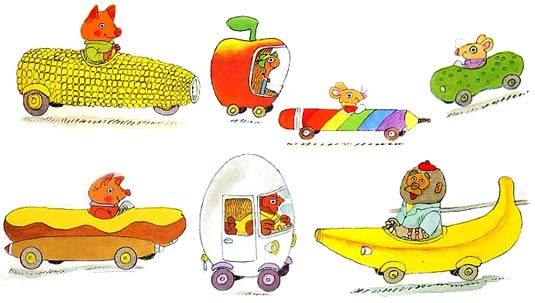 Illustration of Busytown vehicles by Richard Scarry