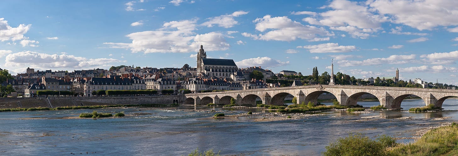 Panoramic view of Blois on the Loire river, from Vienne, on the left bank