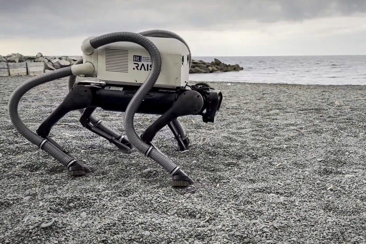 The VERO vacuum robot hunts for cigarette butts on a pebbled beach