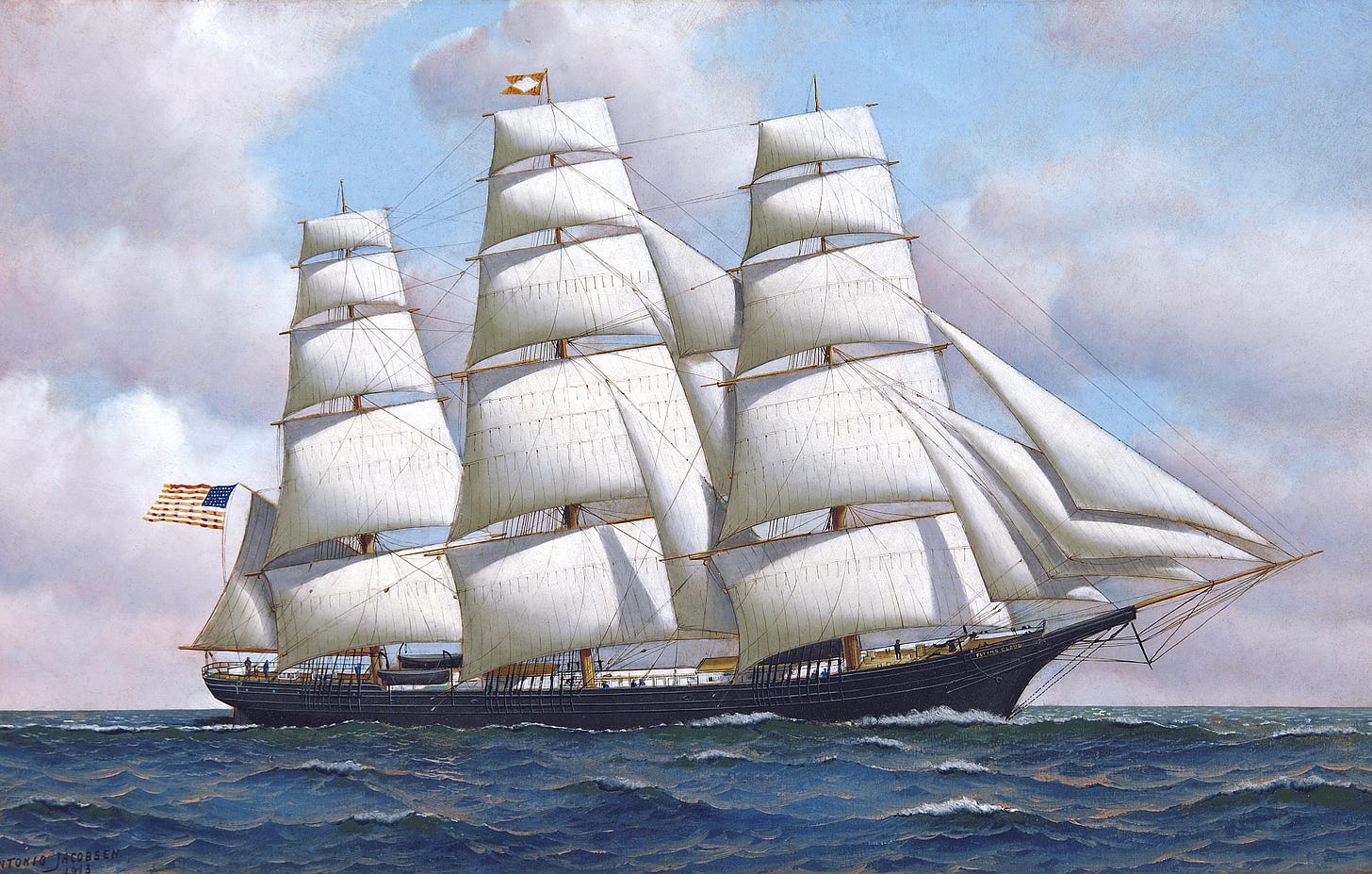 File:Antonio Jacobsen - The American clipper ship Flying Cloud at sea under full sail.jpg ...