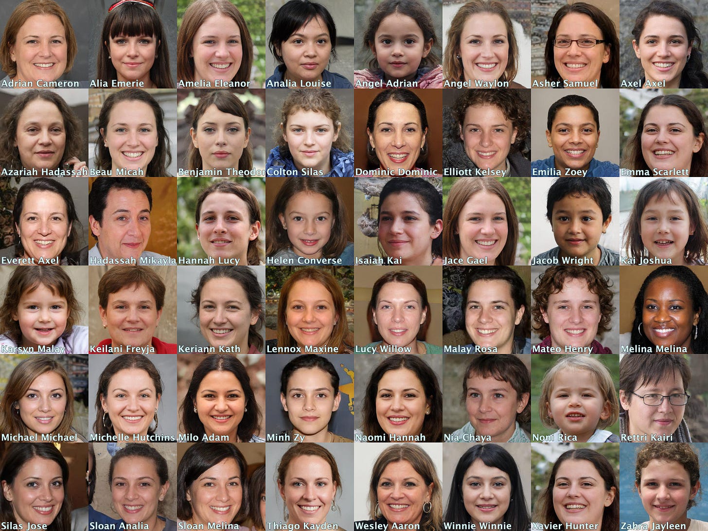 collage of 48 GAN-generated faces used as profile images by the fake accounts