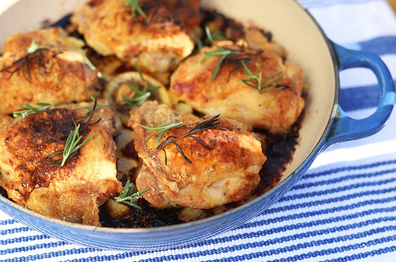 Crispy Roasted Chicken Thighs with Garlic, Lemon and Rosemary, Cook the Vineyard