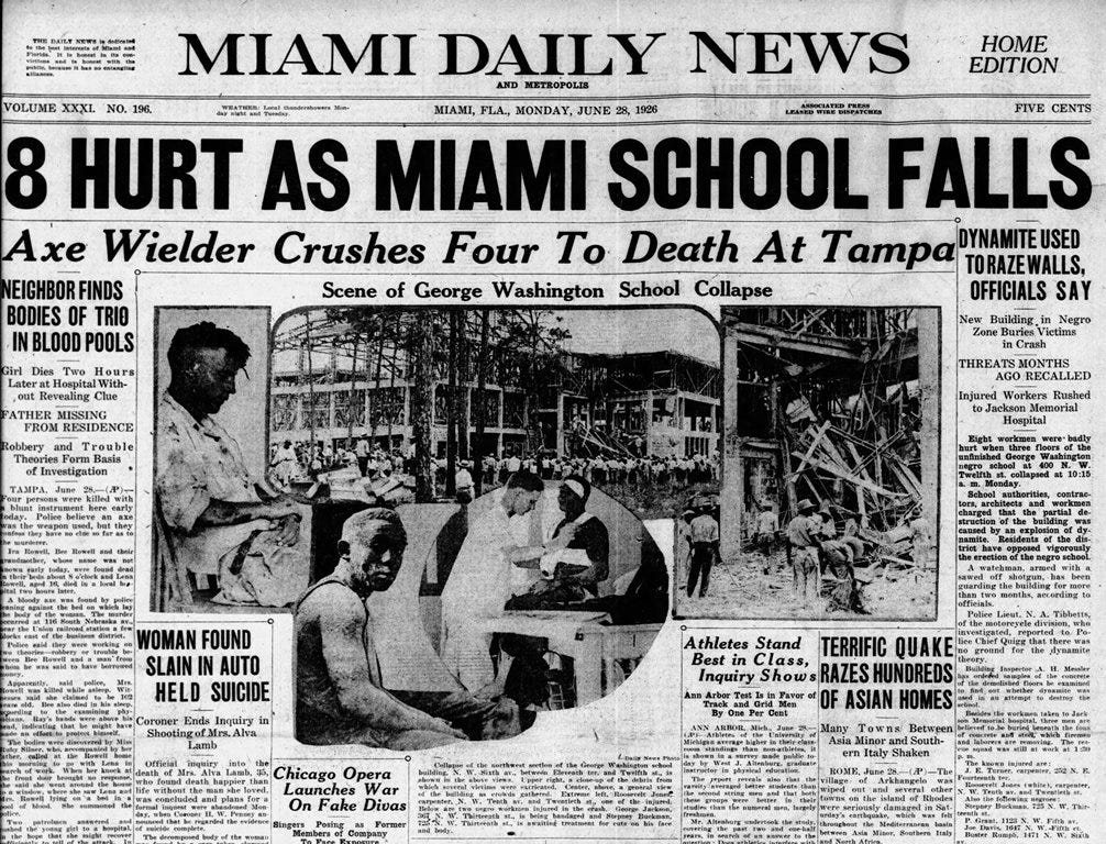 Figure 2: Headline in Miami Daily News on Monday, June 28, 1926