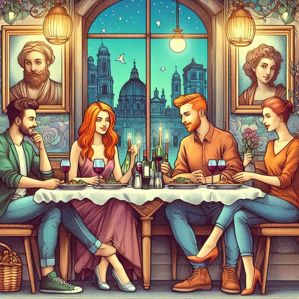 Sitting at the table. Image by Bing.