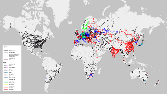 r/MapPorn - Electrification Of Railway Tracks Around The World