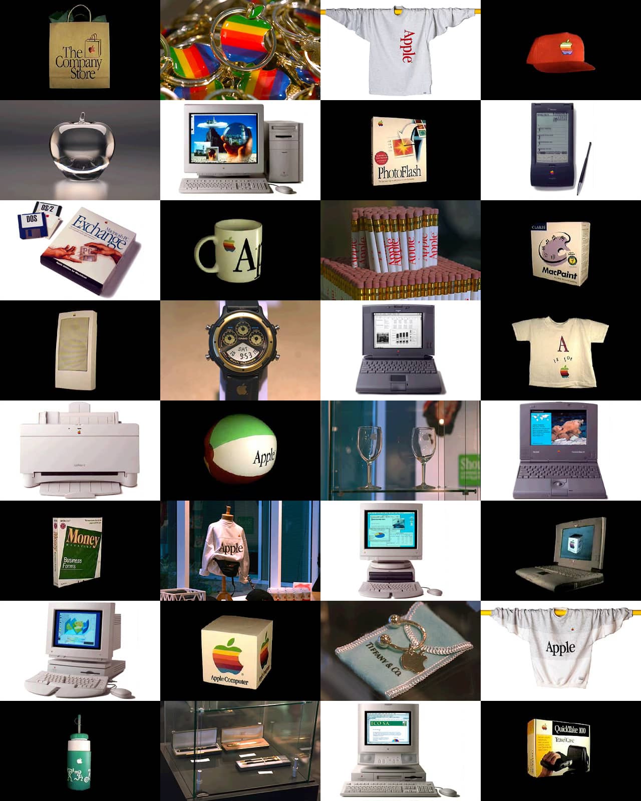 A grid of Apple hardware and merchandise available in The Company Store in the mid-90s.