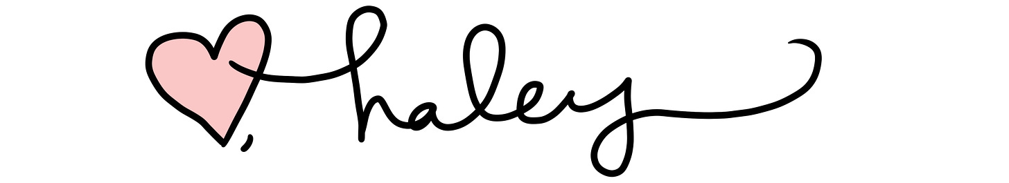 A pink heart and the name "Haley" in cursive lowercase