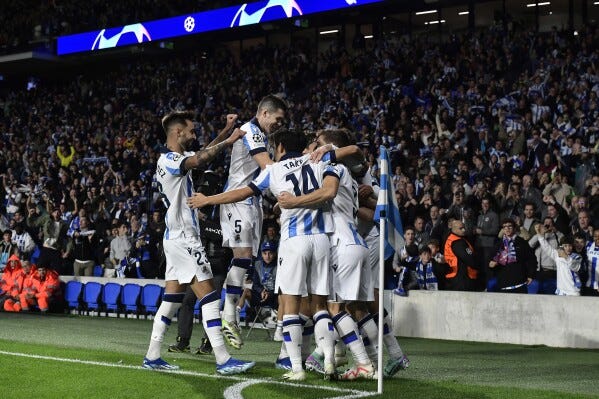 Sociedad beats Benfica 3-1 and reaches Champions League knockout stage for  2nd time in its history | AP News