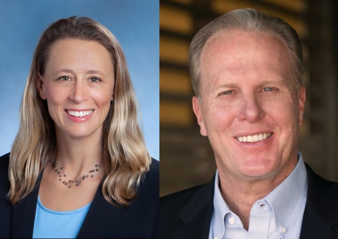 The race for the District 3 seat between incumbent Terra Lawson-Remer, left, and former San Diego Mayor Kevin Faulconer on the San Diego County Board of Supervisors is heating up. Steve Puterski image