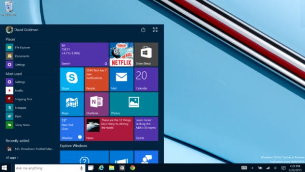 windows 10 tech preview start menu images 2015