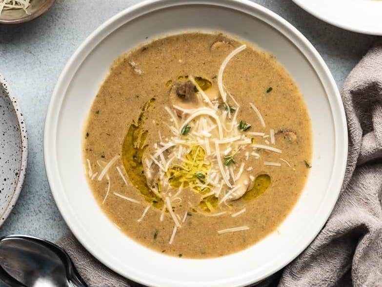 Low carb mushroom soup in a bowl.