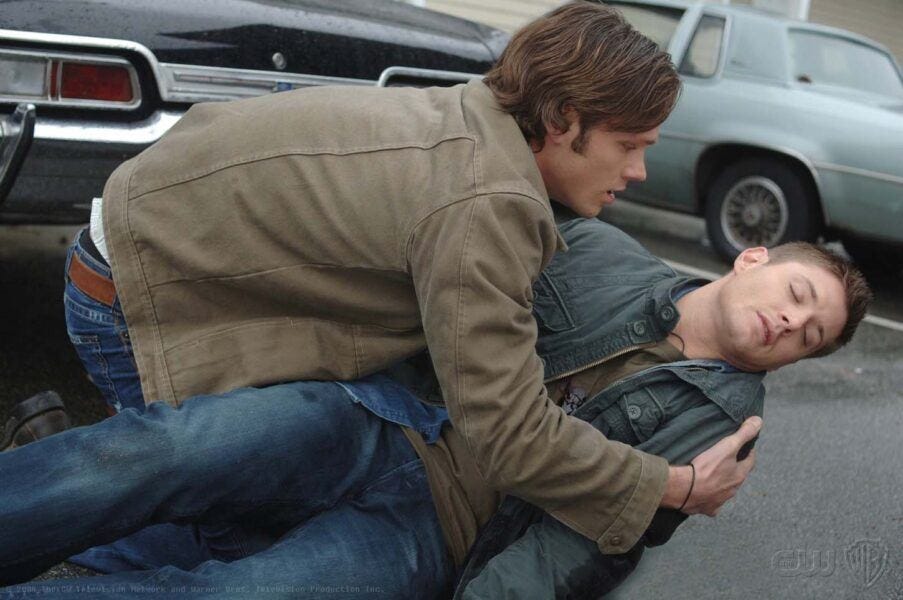 Supernatural Mystery Spot Sam holding Dean Wincheseter