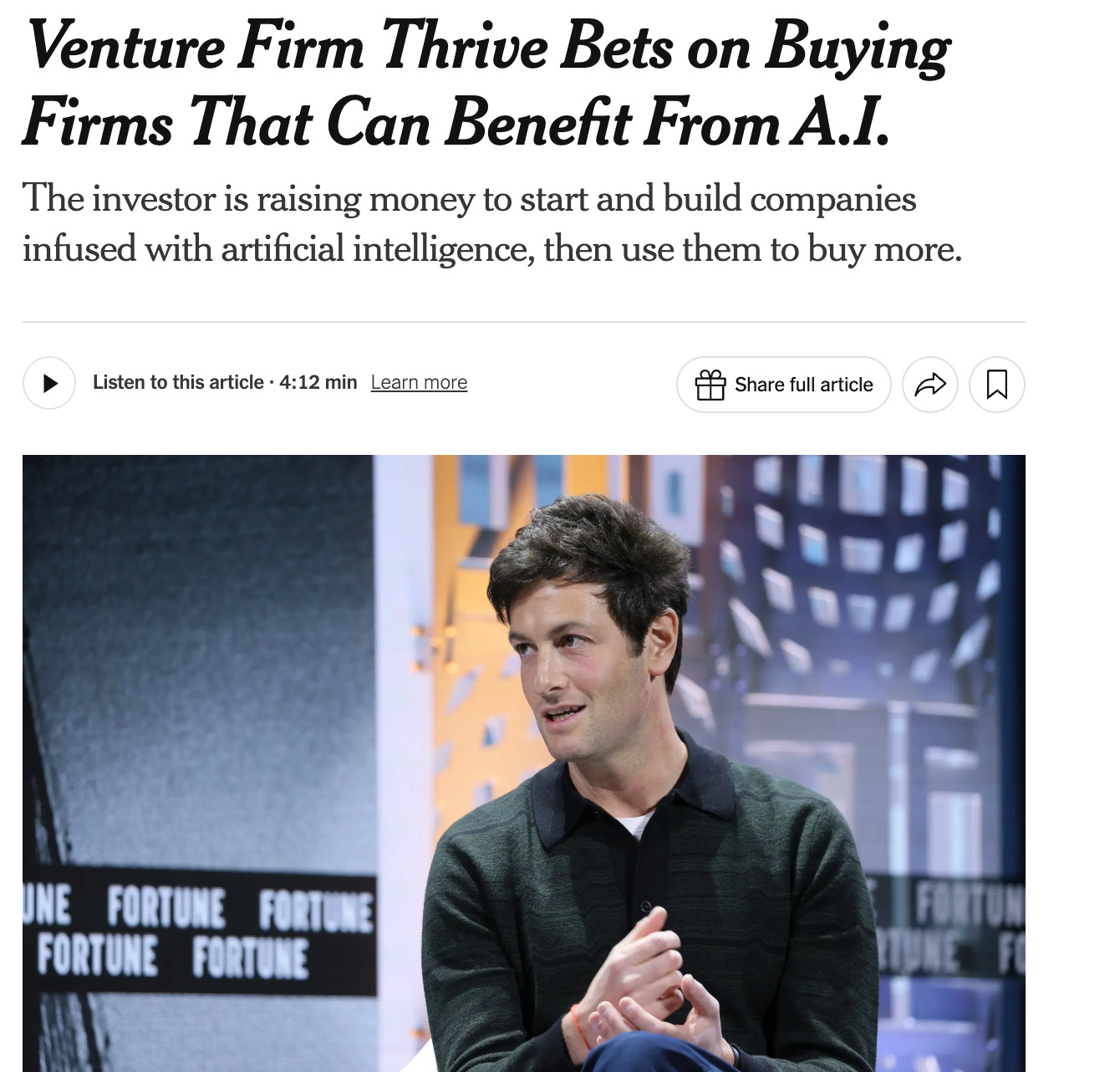 Venture Firm Thrive buys companies that can benefit with ai