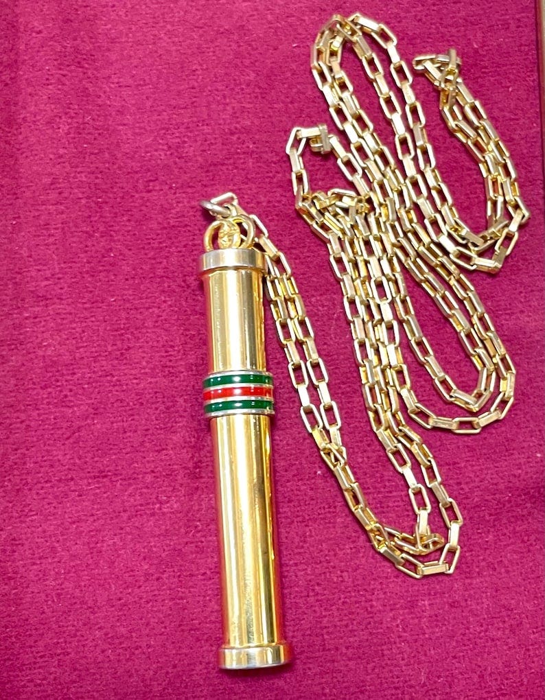 Vintage Gucci golden stick perfume bottle necklace with image 1