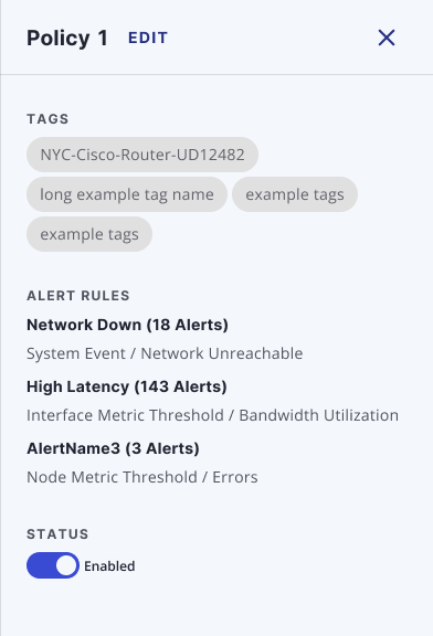 A sample drawer that has a lot of “Example tags”, but at least one real tag and 2 real alert rules (in addition to sample rules)