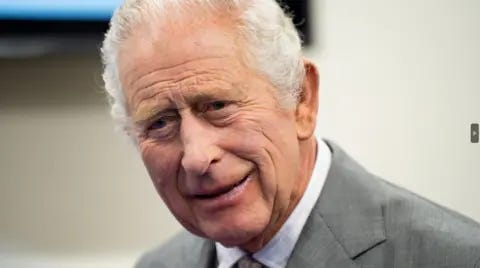 BBC King Charles pictured wearing a grey suit