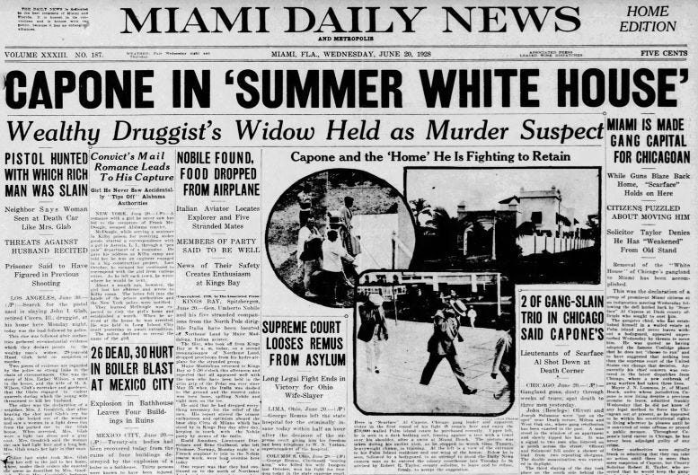 Front page of the Miami Daily News on June 20, 1928.