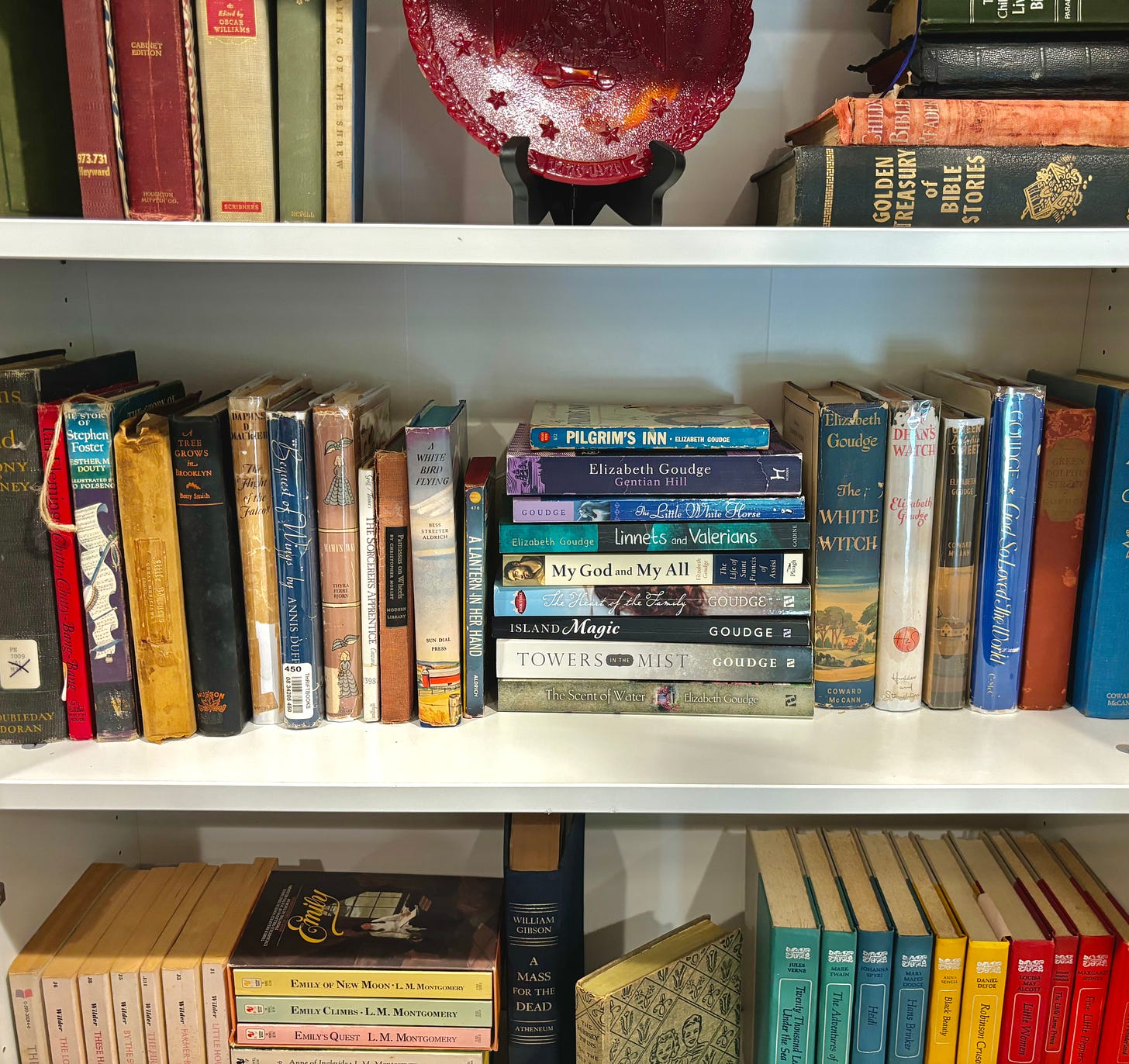 Mary’s Goudge books on her shelf with many other authors. Photo by Mary Prather