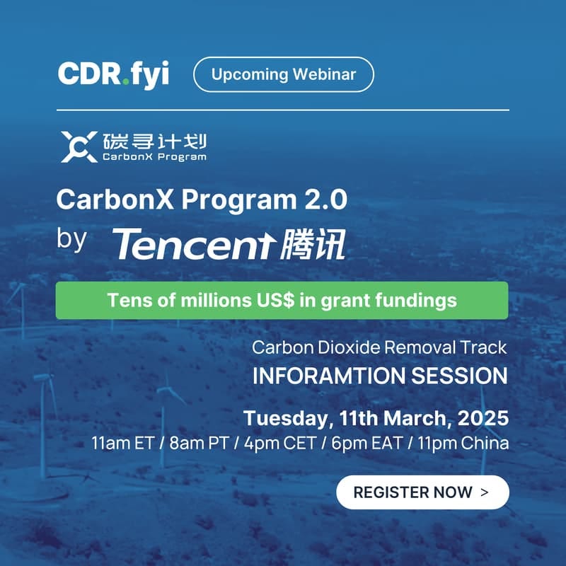 Omslagsbild för CDR.fyi Webinar - CarbonX Program 2.0 by Tencent - Info Session