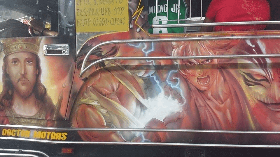 r/Damnthatsinteresting - Some Philippine jeepney paint jobs out there are outright works of art. Just look at this masterpiece featuring Jesus and Street Fighter.