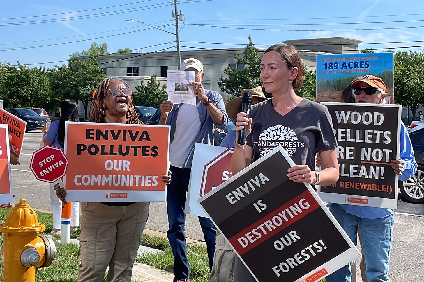 Forest biomass protestors outside Enviva's Raleigh, North Carolina, offices. 