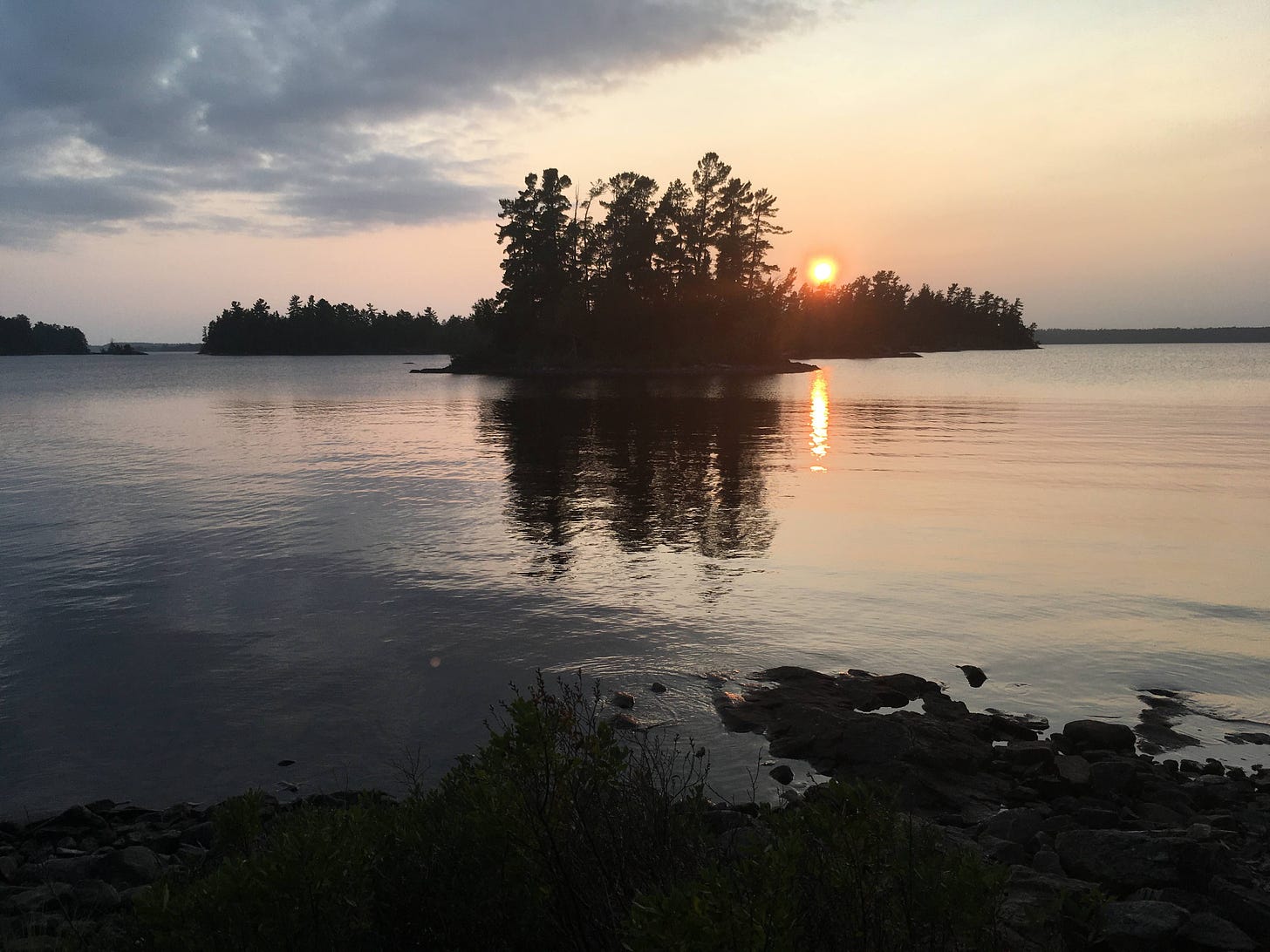 Sunset over a lake island