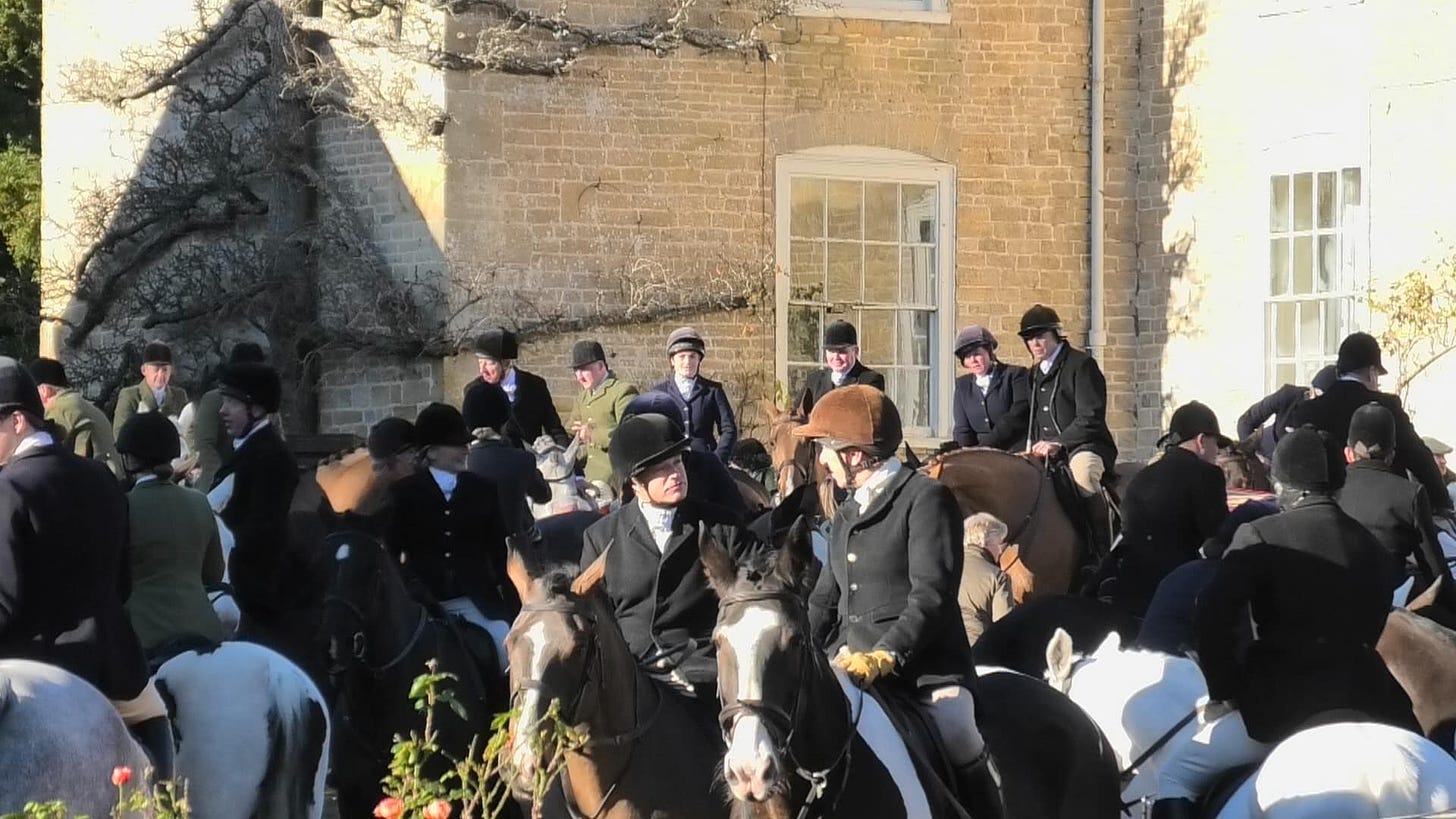 The BSV gathers in Milborne Wick, Somerset, on 25 November 2023. Photo by North Dorset Hunt Saboteurs