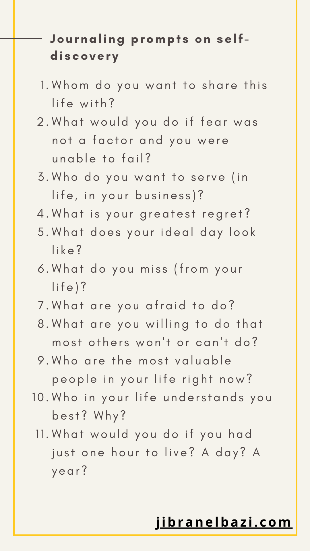journaling prompts on self-discovery and clarity from jibranelbazi.com