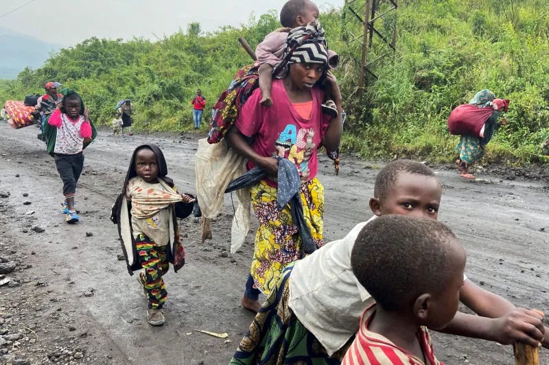 Civilians fleeing M23 rebels near Goma, Congo, February 2023