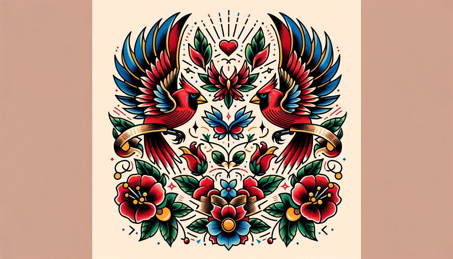 American Traditional Tattoo of birds and flowers from Tattoo GPT