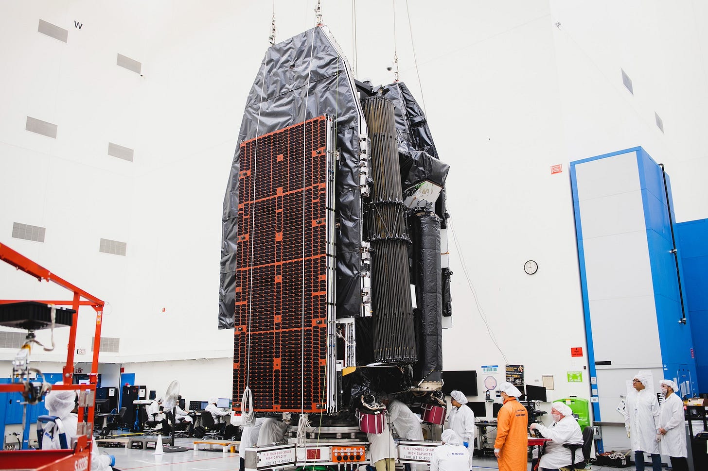 The Viasat-3 F1 satellite, seen here in Boeing’s high bay prior to April’s launch, suffered an “unexpected event” during its reflector deployment this summer. The company expects to salvage less than 10% of its one terabit capacity for service. Photo courtesy Viasat The Viasat-3 F1 satellite, seen here in Boeing’s high bay prior to April’s launch, suffered an “unexpected event” during its reflector deployment this summer. The company expects to salvage less than 10% of its one terabit capacity for service. Photo courtesy Viasat