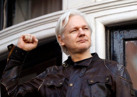 WikiLeaks founder Julian Assange outside the Ecuadorian embassy in London