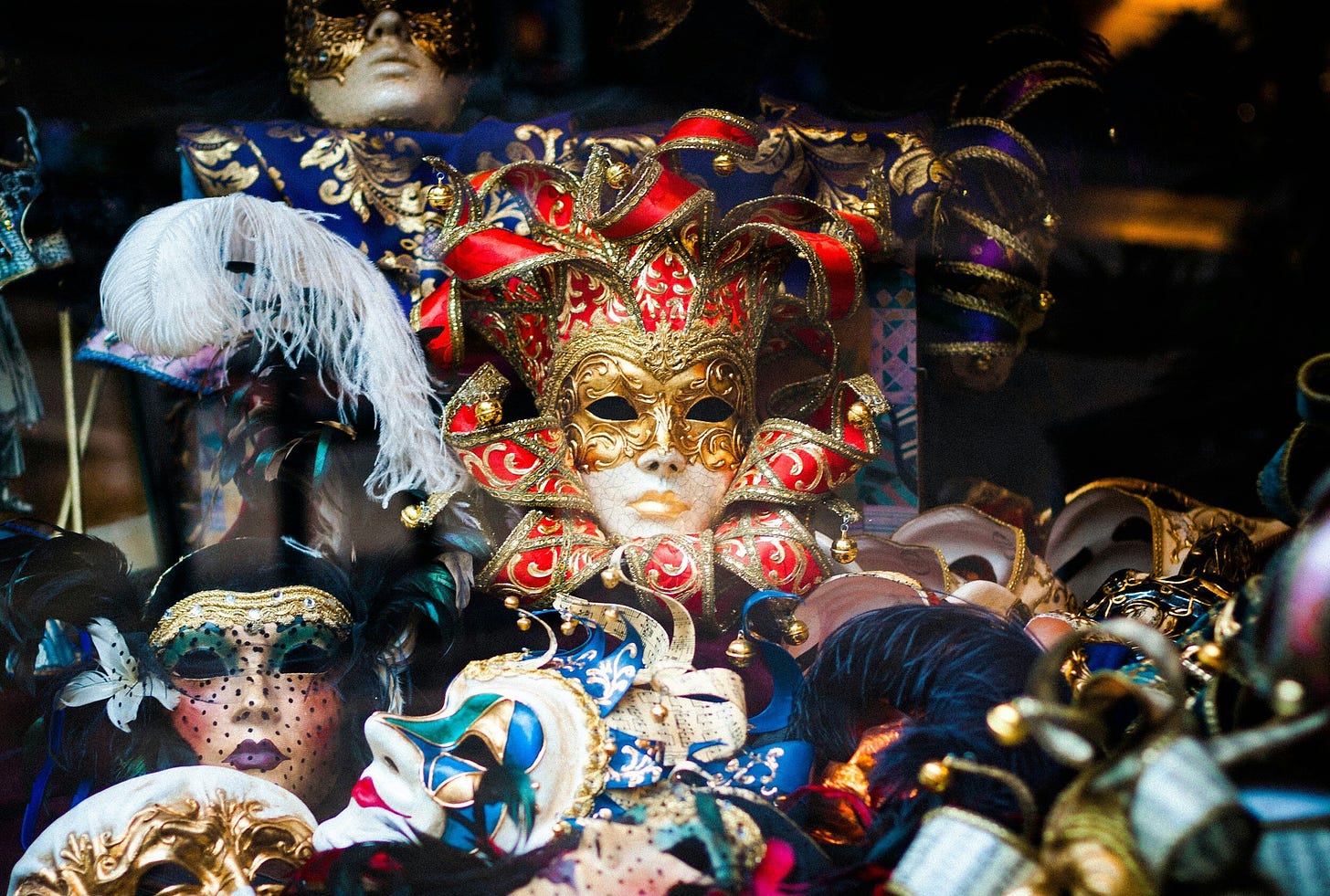 a display of Purim masks